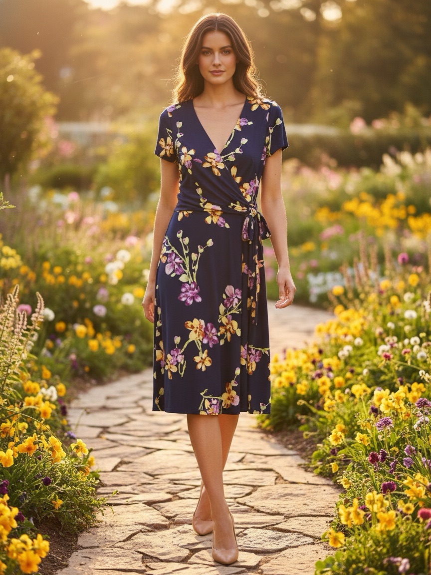 Nwt Lauren Ralph Lauren Black Label Floral Print Jersey Dress Faux Wrap Dress 8